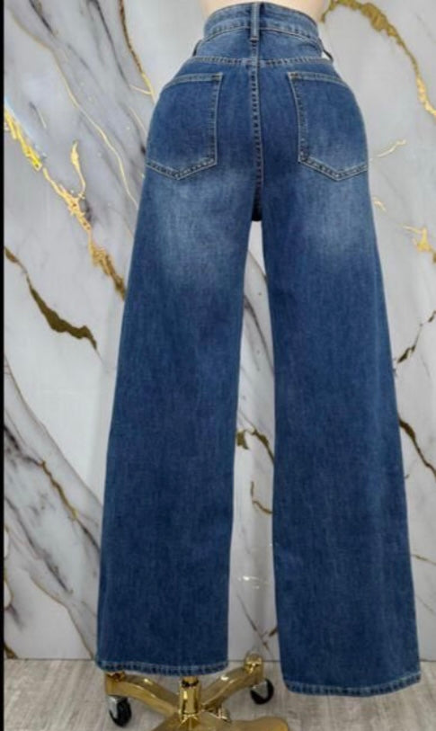 High Waisted Asymmetric Button Jean
