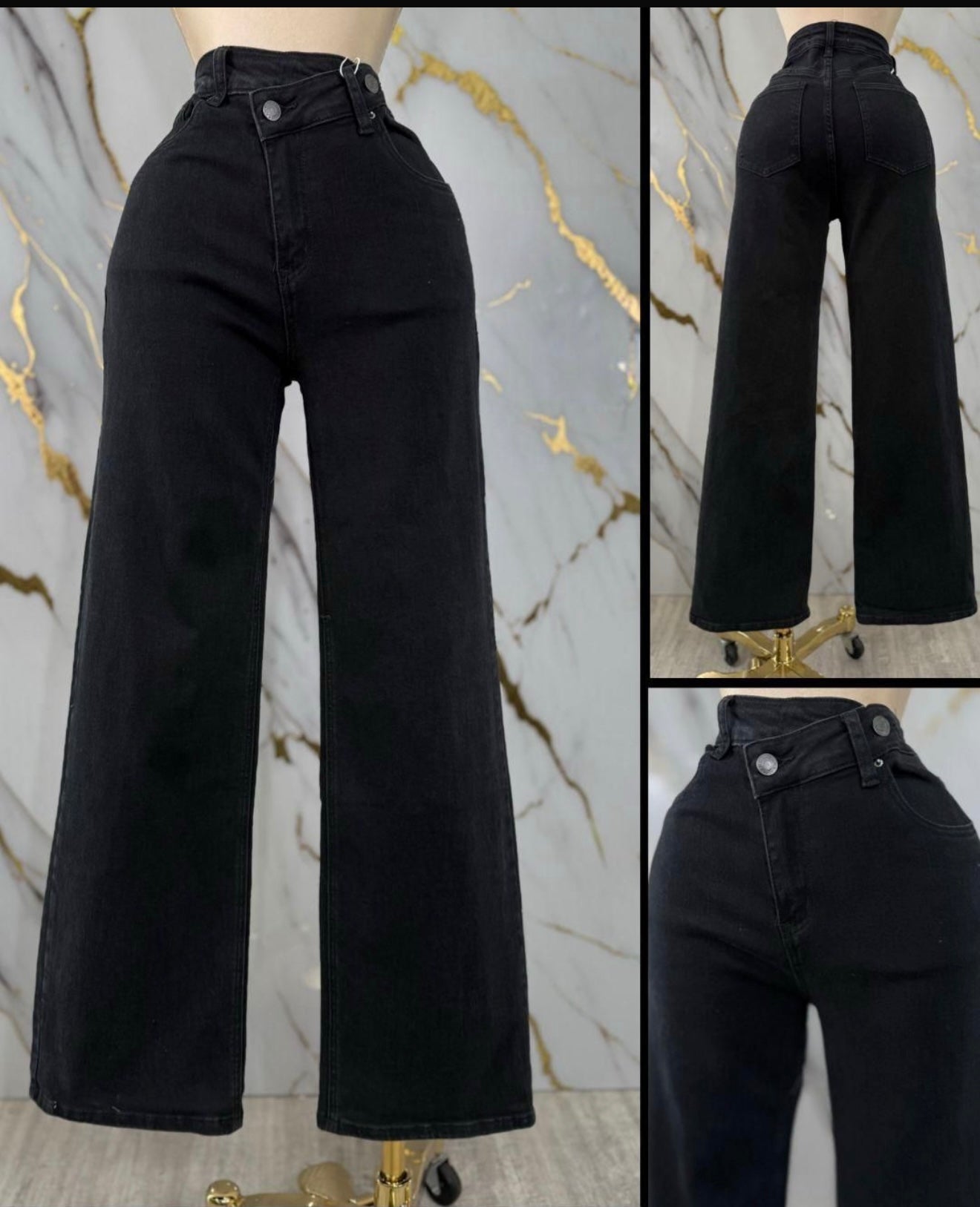 Asymmetrical Button Jean - Black