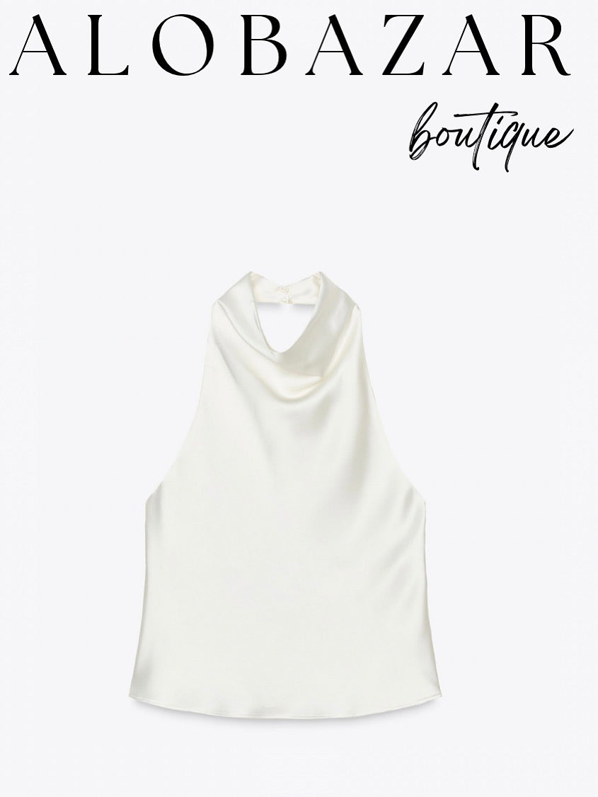 Cream Silk Halter Top