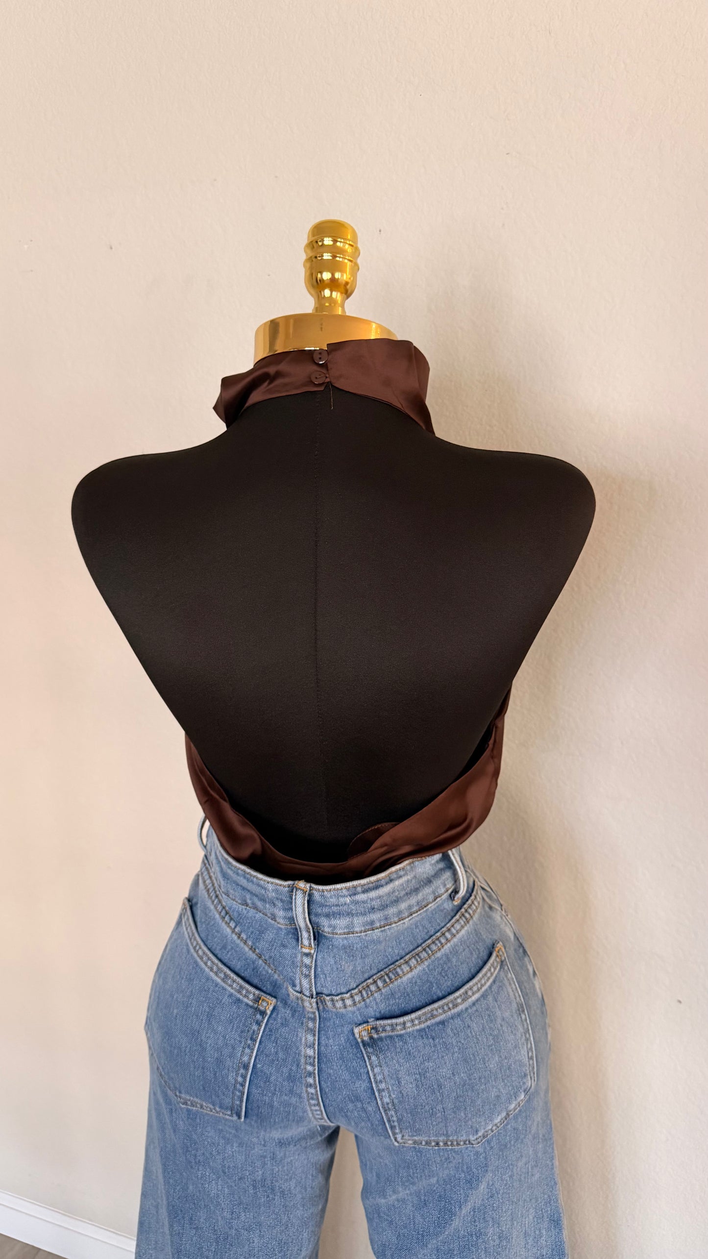Silk Halter Top- Brown