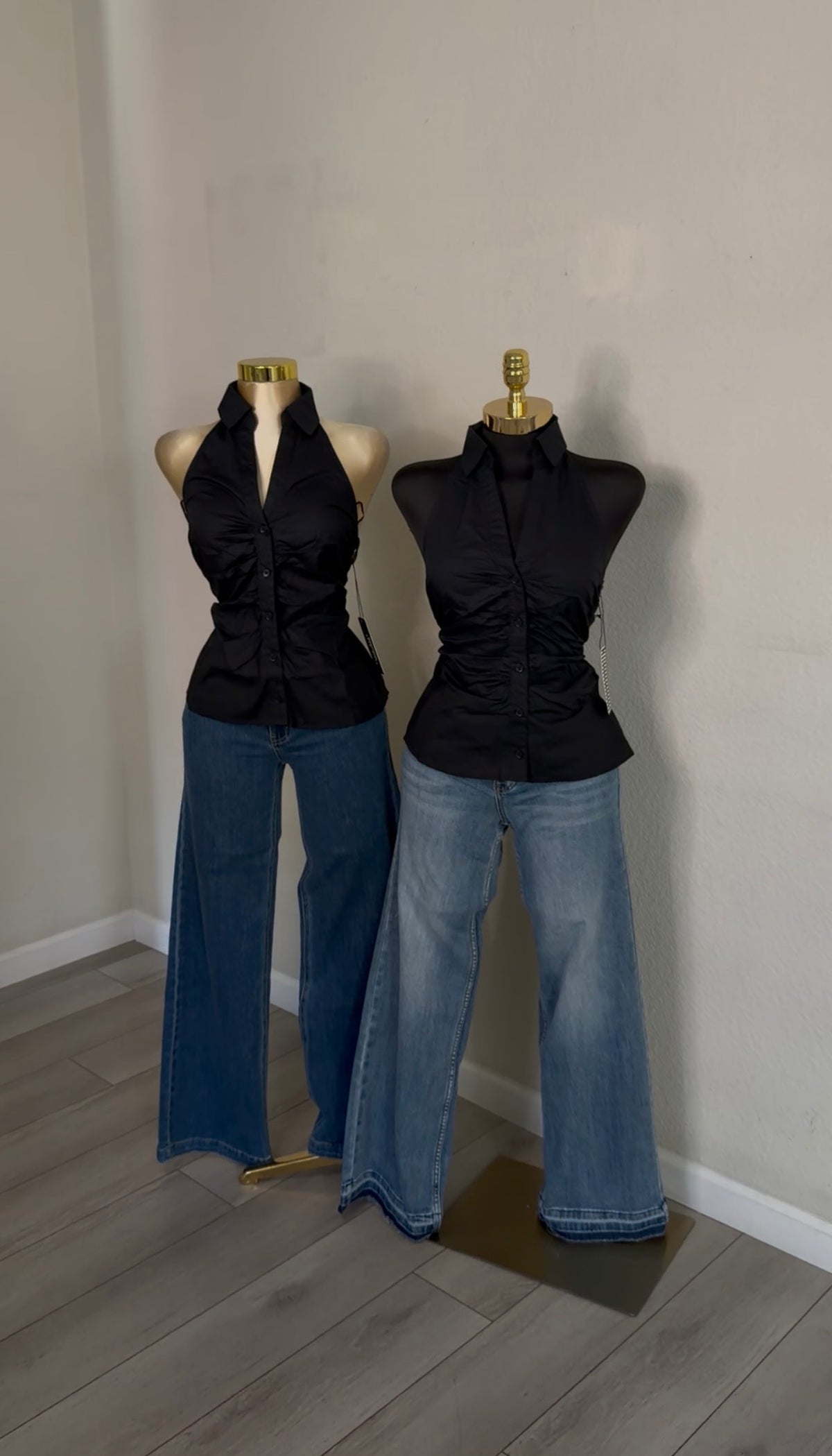 Black Halter Button Top