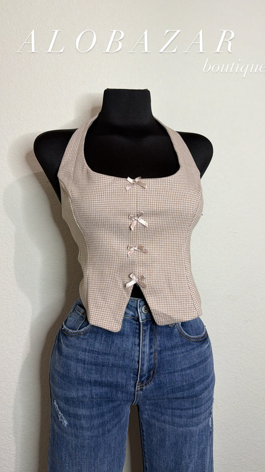 Nude Gingham Top