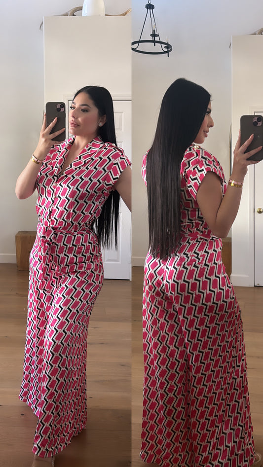 Chic Fuchsia / White Spring Jumpsuit