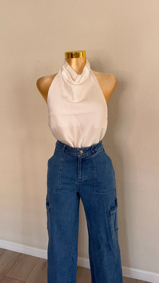 Silk Halter Top - White