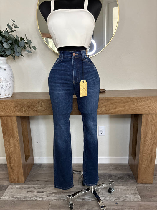 High Waisted Straight Cut Jeans - Dark Wash