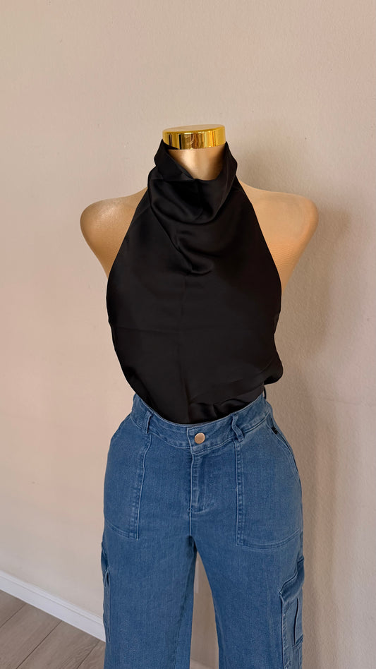 Silk Halter Top - Black