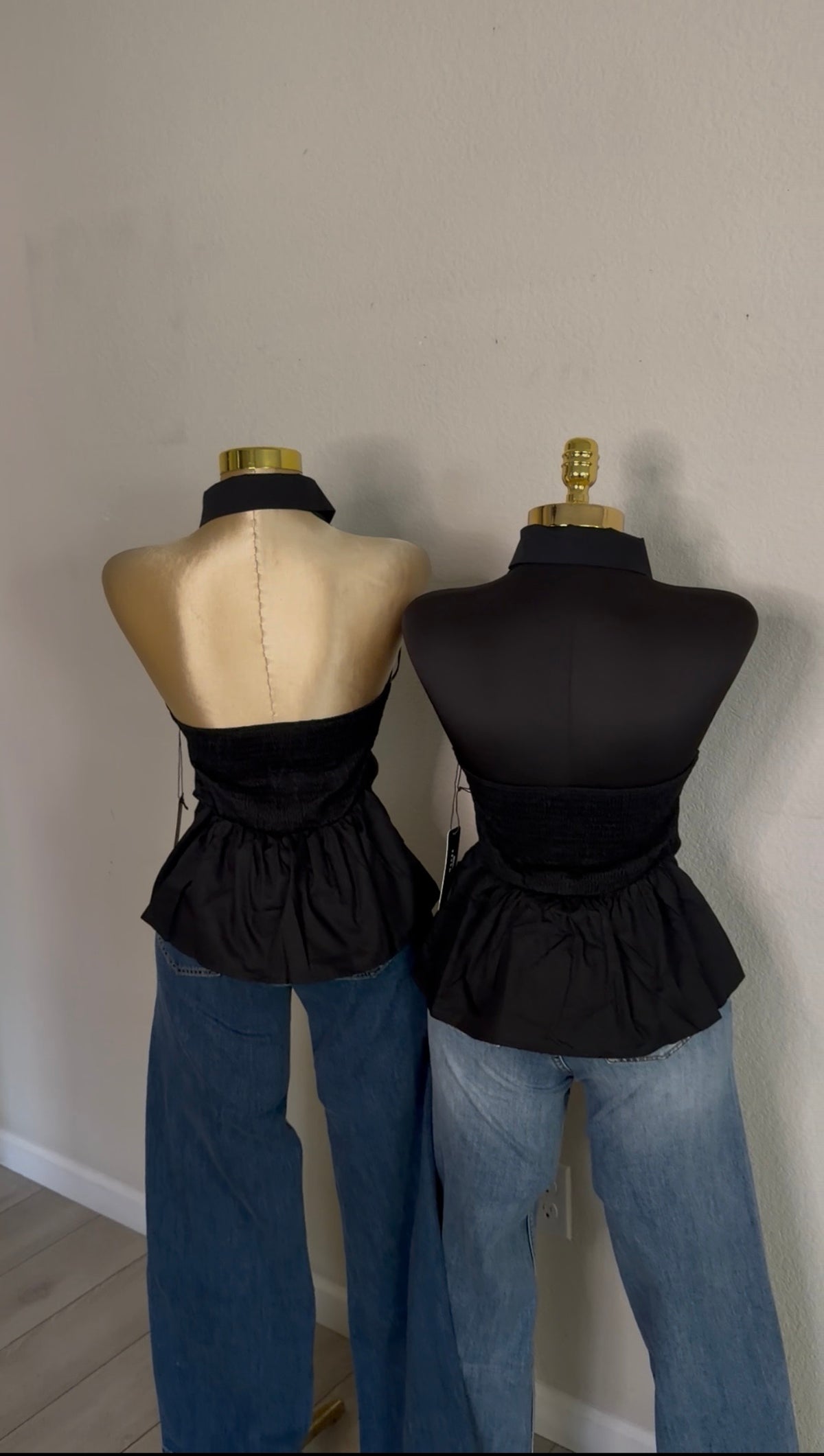 Black Halter Button Top