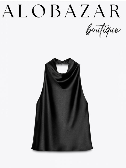 Black Silk Halter Top