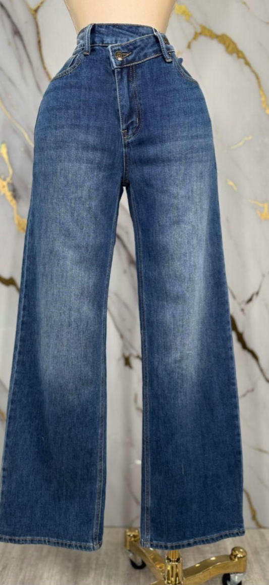 High Waisted Asymmetric Button Jean
