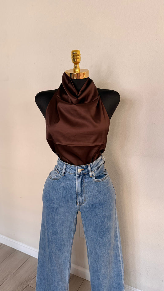 Silk Halter Top- Brown