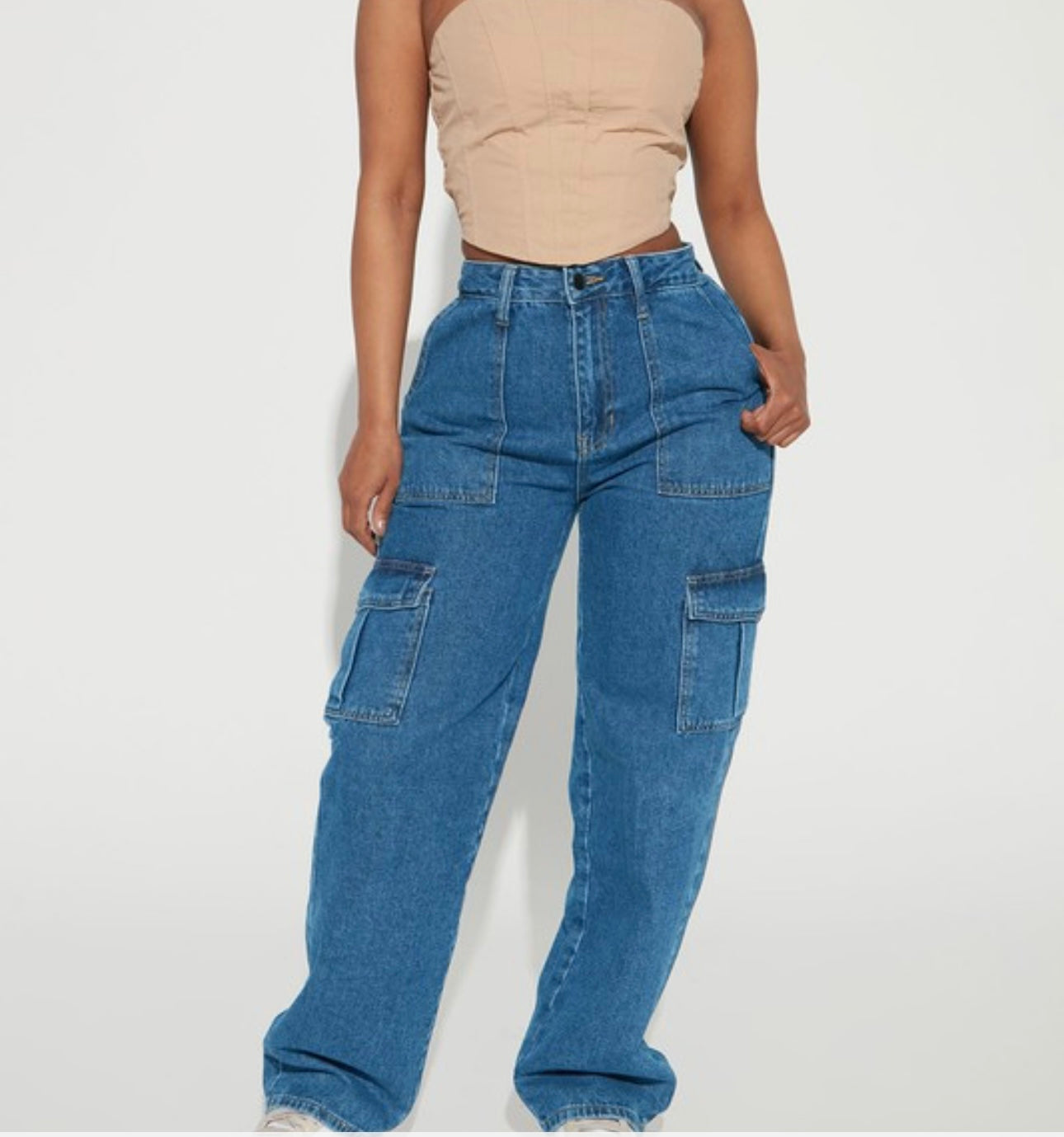 Medium Wash Cargo Jeans