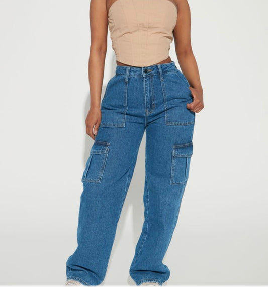 Medium Wash Cargo Jeans