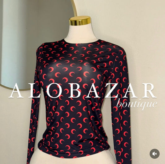 Under the Moon Top -Black/Red