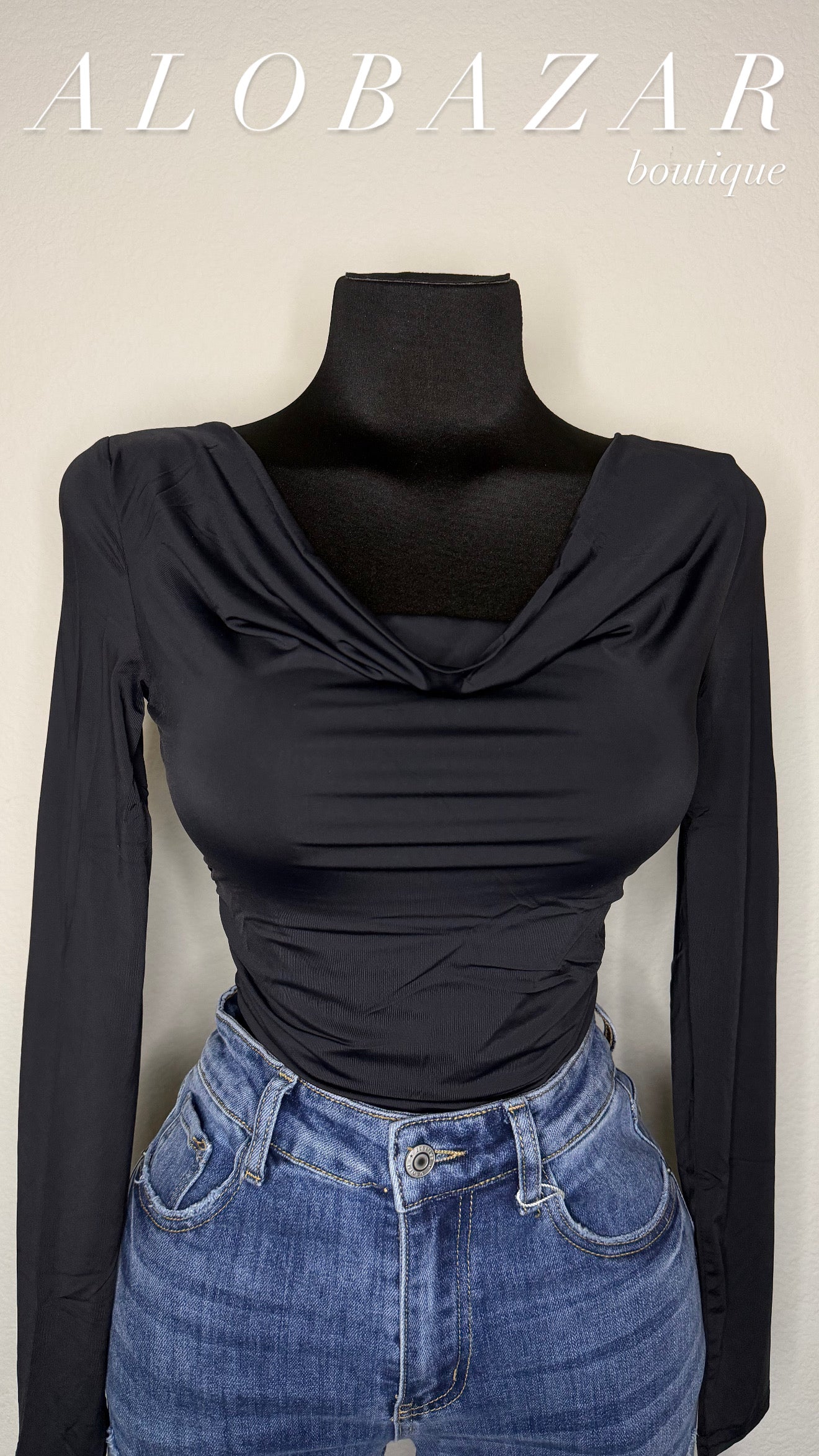 Cowl Neck Long Sleeve - Black