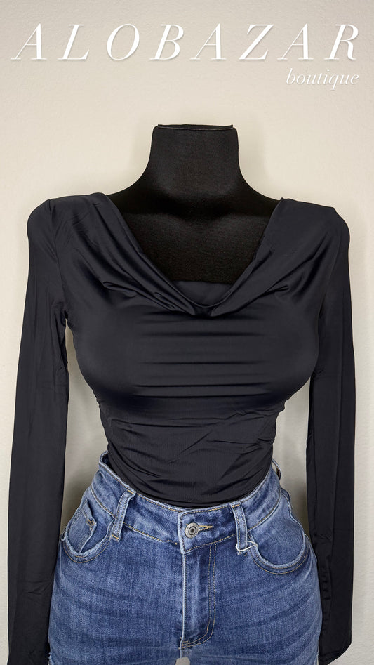 Cowl Neck Long Sleeve - Black