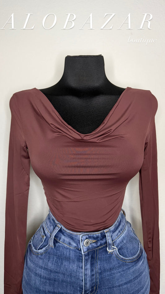 Cowl Neck Long Sleeve - Chocolate